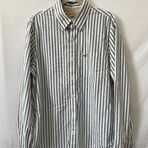 Hollister California Mens White Collared Button Up Striped Shirt Size XL